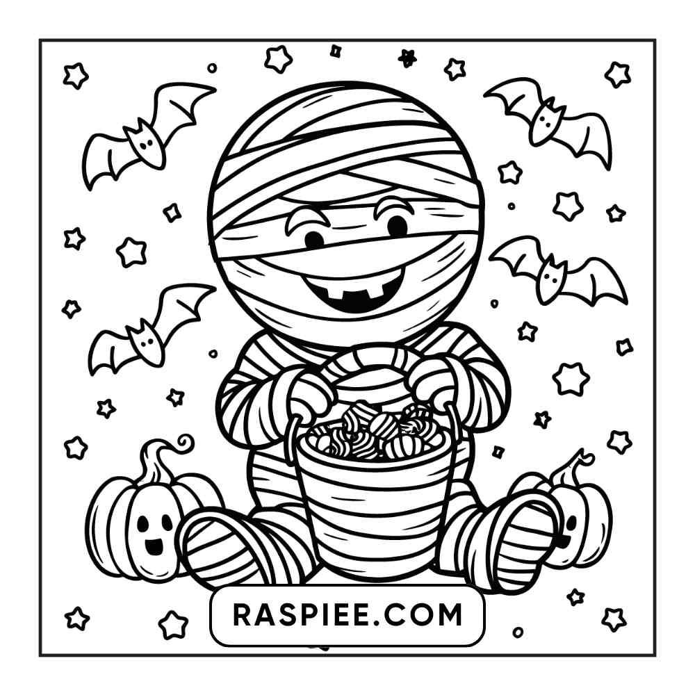 100 Bold and Easy Cute Halloween Coloring Pages Printable PDF Instant Download - RASPIEE