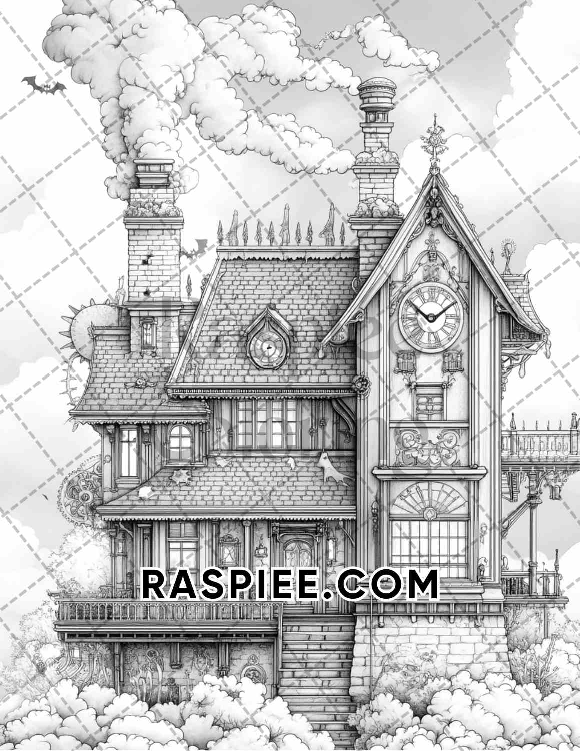 Steampunk Halloween Adult Coloring Pages Printable PDF Instant Download