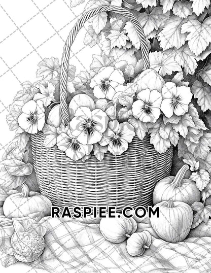 Fall Flowers Adult Coloring Pages Printable PDF Instant Download - RASPIEE