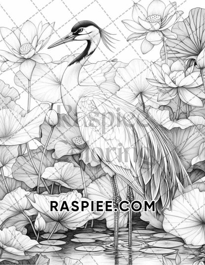 Flowers and Birds Adult Coloring Pages Printable PDF Instant Download - RASPIEE