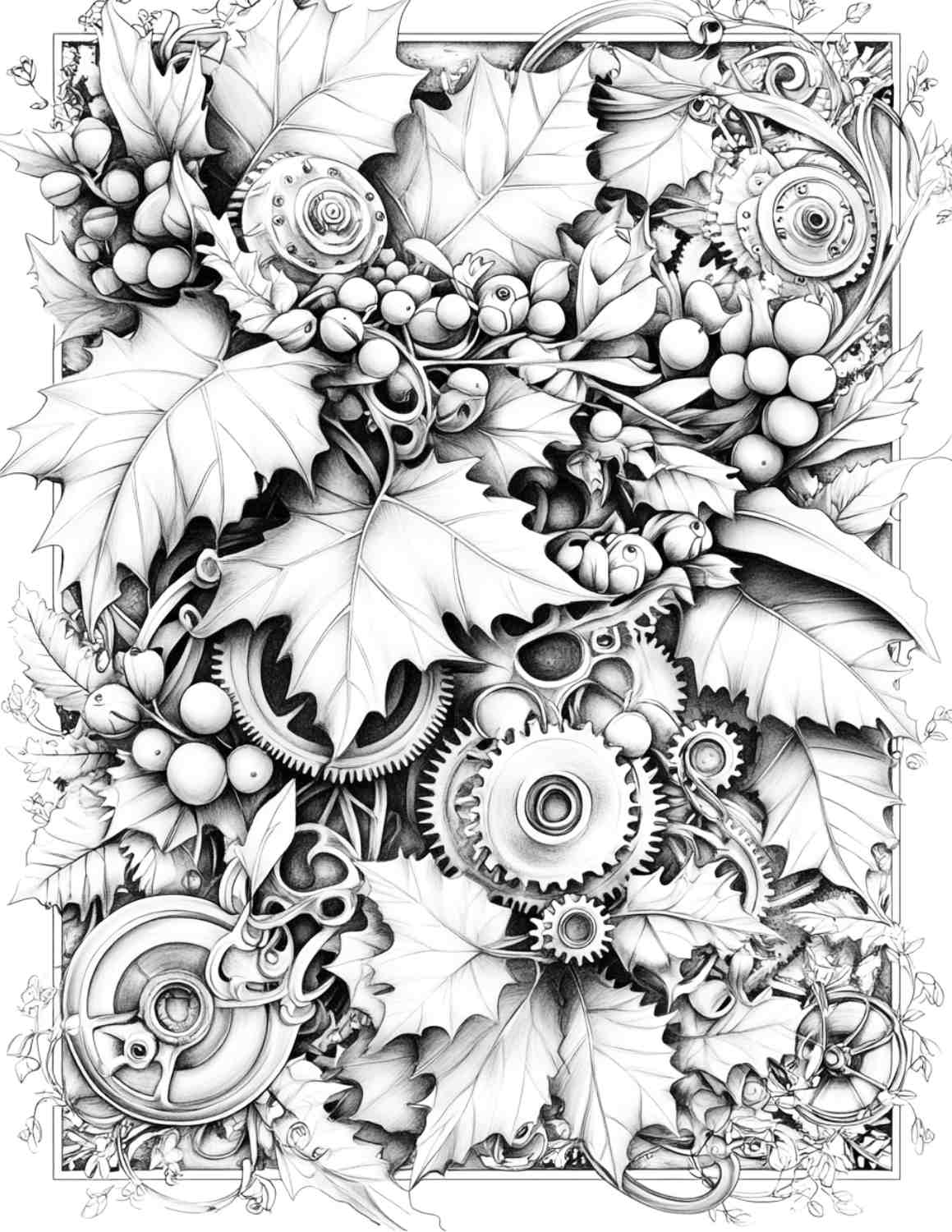 Steampunk Christmas Adult Coloring Pages Printable PDF Instant Download