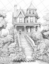 40 Victorian Houses Grayscale Coloring Pages Printable for Adults, PDF ...