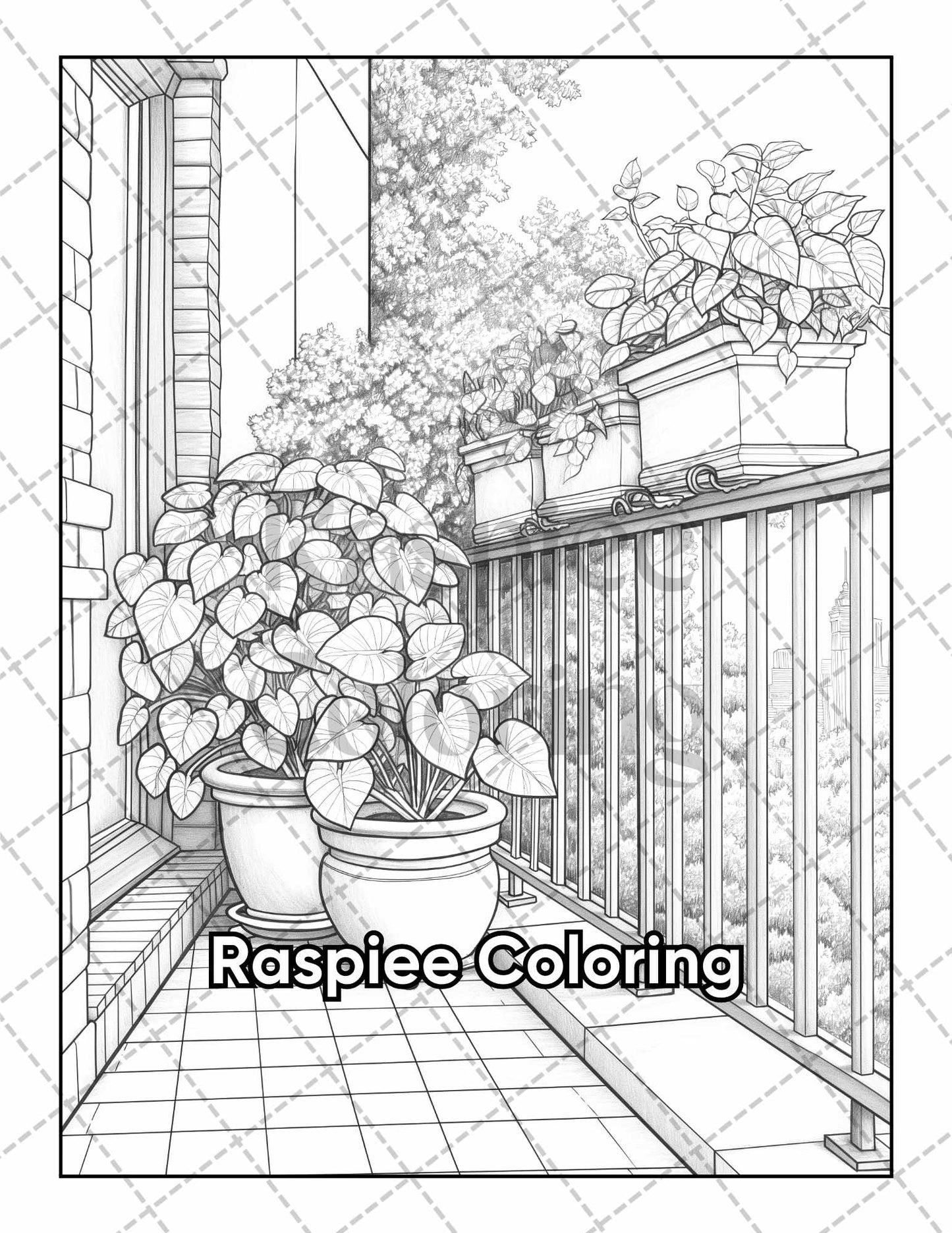 50 Balcony Garden Adult Coloring Pages Printable PDF Instant Download