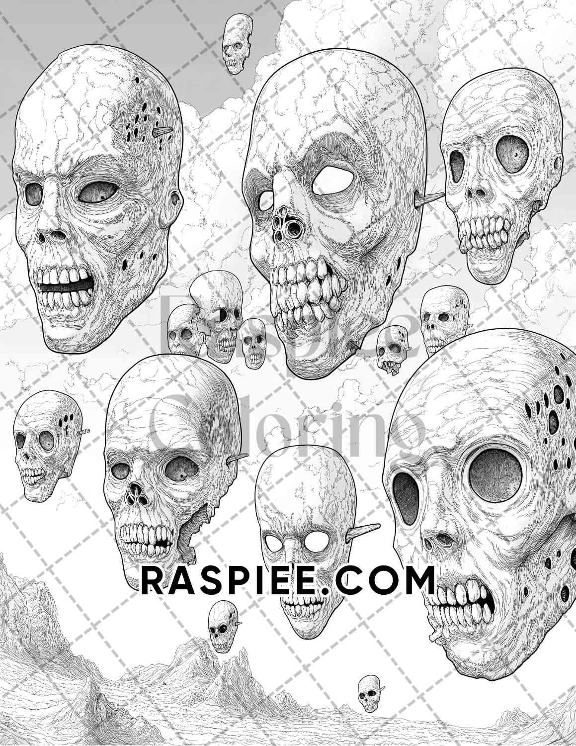 Halloween Surreal Adult Coloring Pages Printable PDF Instant Download - RASPIEE