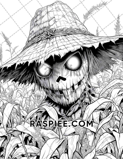 Horror Scarecrow Halloween Adult Coloring Pages Printable PDF Instant Download