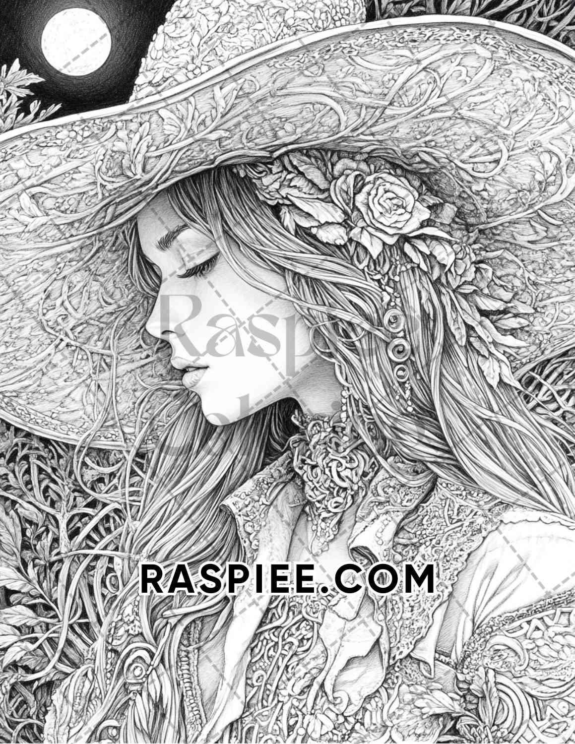 Enchanted Witches Adult Coloring Pages Printable PDF Instant Download - RASPIEE