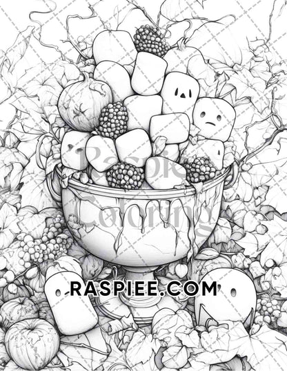 Spooky Desserts Halloween Adult Coloring Pages Printable PDF