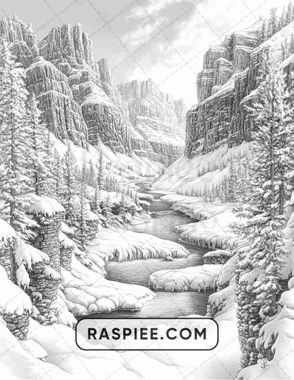 82 Winter Landscapes Adult Coloring Pages - RASPIEE