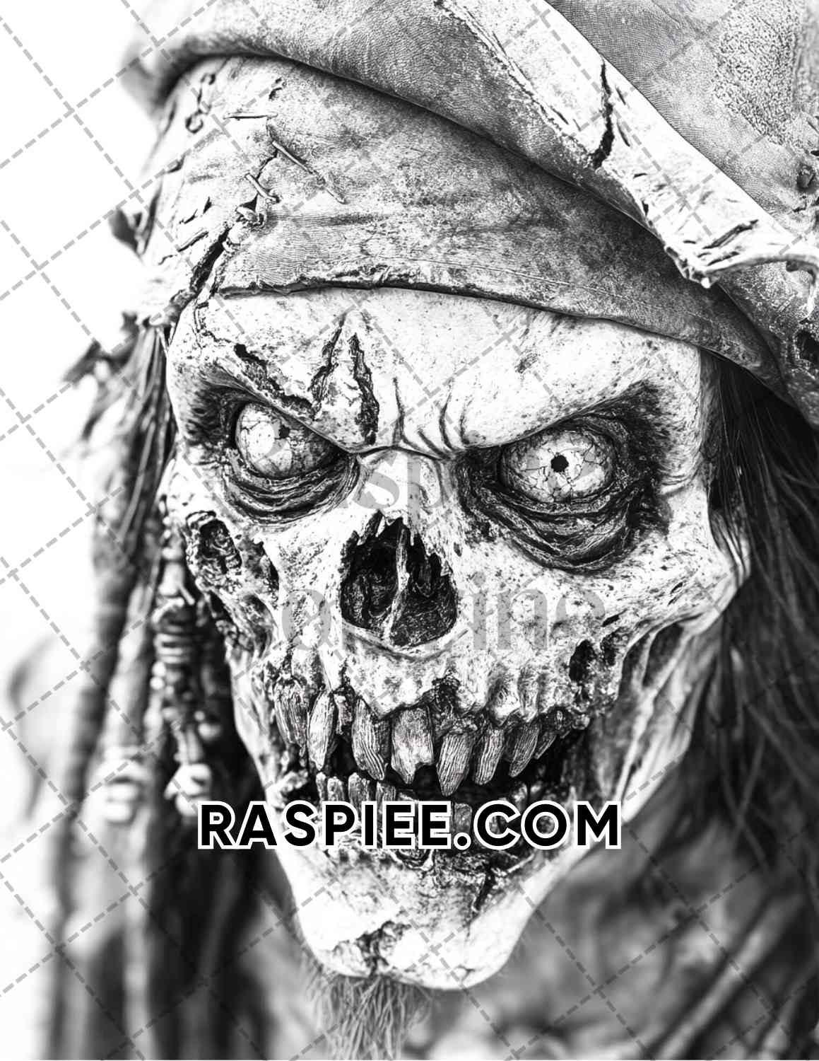 Zombie Pirates Halloween Adult Coloring Pages Printable PDF Instant Download