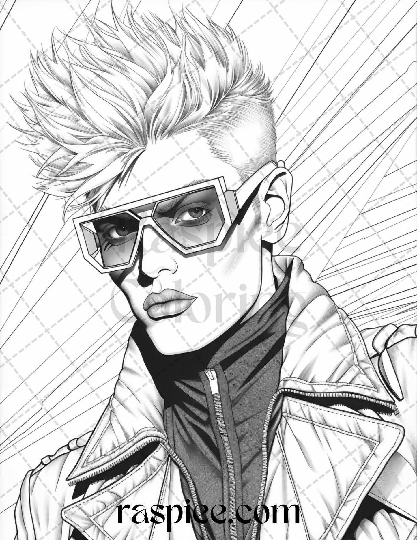1980s New Wave Pop Star Coloring Page, Retro Coloring Pages for Adults, Adult Coloring Activity, Retro DIY Home Decor, Creative Coloring Sheet, Relaxation Therapy Art, Detailed Line Artwork, Nostalgic Coloring Pages, Portrait Coloring Pages for Adults, Portrait Grayscale Coloring Pages, Music Coloring Pages