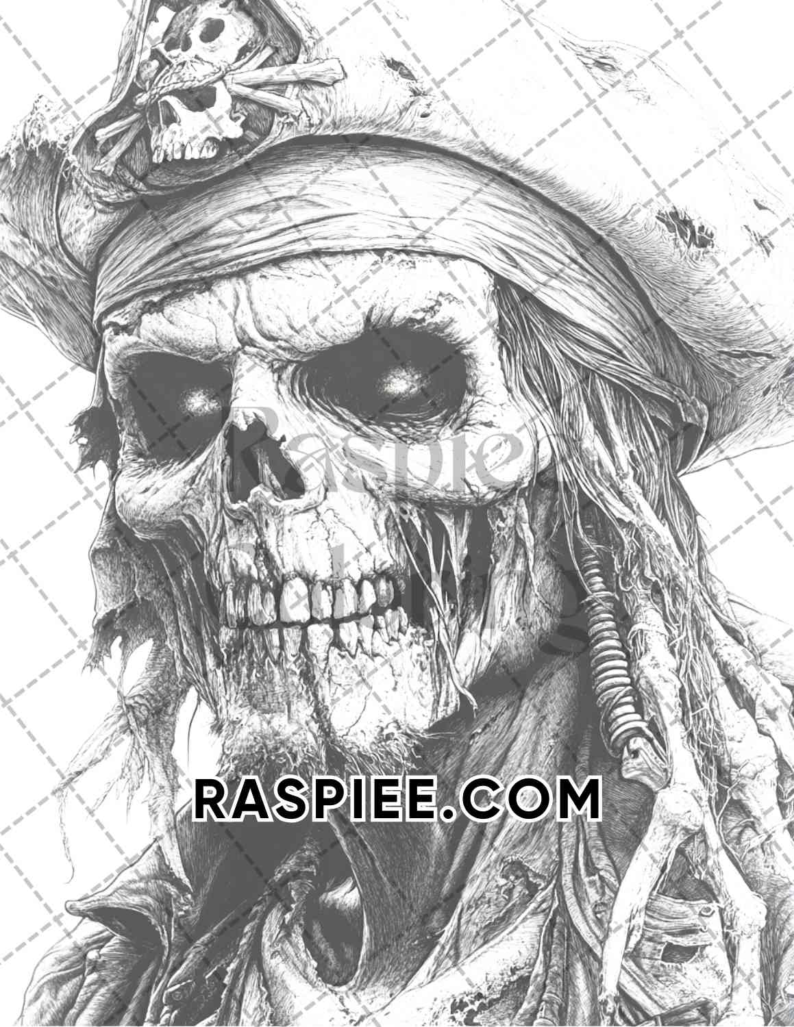 Zombie Pirates Halloween Adult Coloring Pages Printable PDF Instant Download