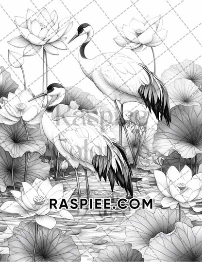 Flowers and Birds Adult Coloring Pages Printable PDF Instant Download - RASPIEE