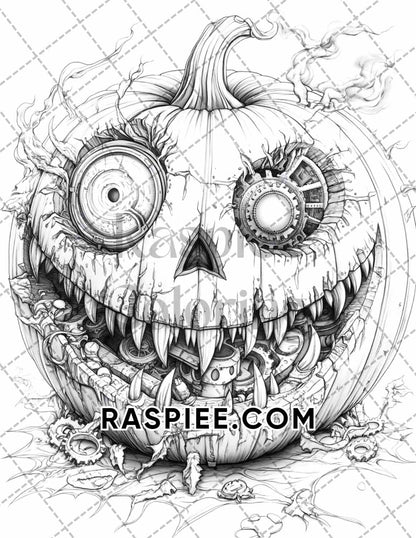 Steampunk Halloween Adult Coloring Pages Printable PDF Instant Download