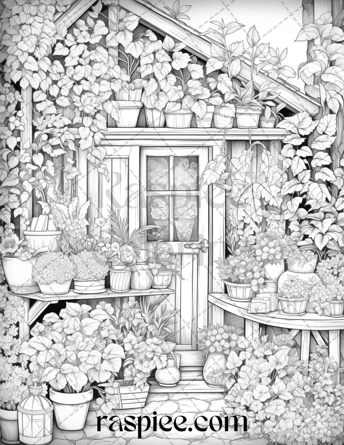 45 Flower Store Front Grayscale Coloring Pages Printable for Adults, PDF File Instant Download - raspiee