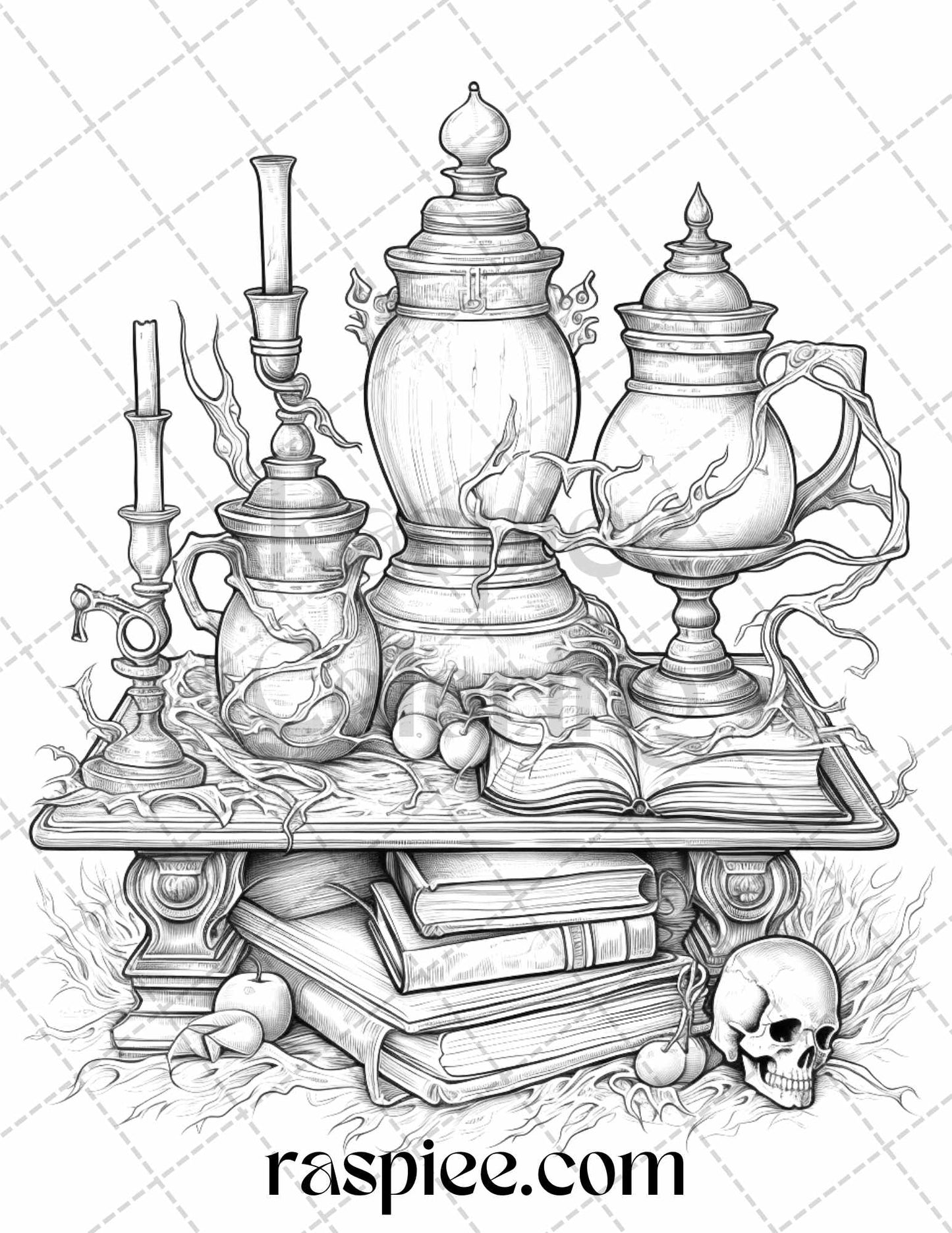 40 Witchy Wonders Grayscale Coloring Pages Printable for Adults, PDF File Instant Download - raspiee