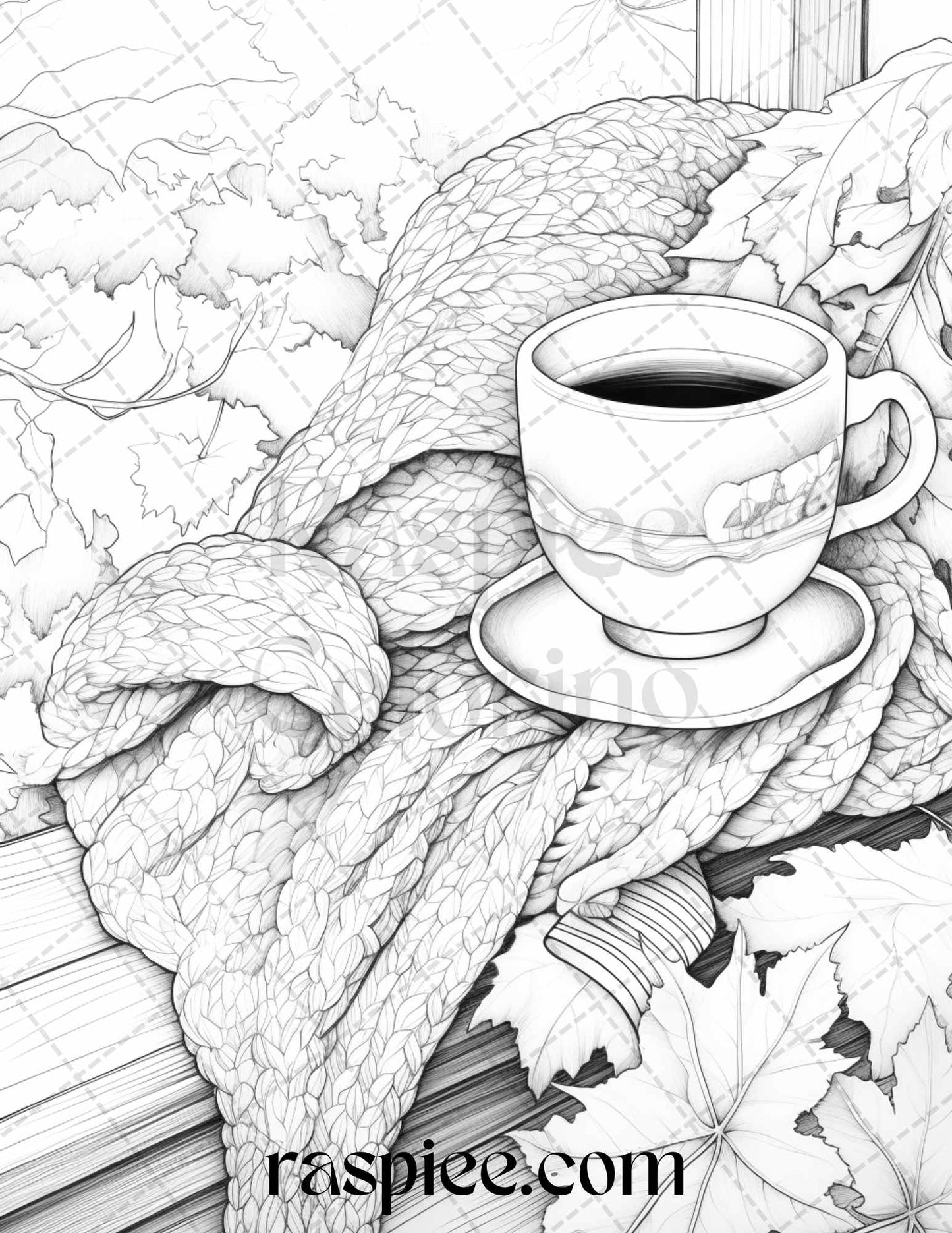 Autumn Vibes Grayscale Coloring Pages Printable for Adults, PDF File Instant Download - raspiee