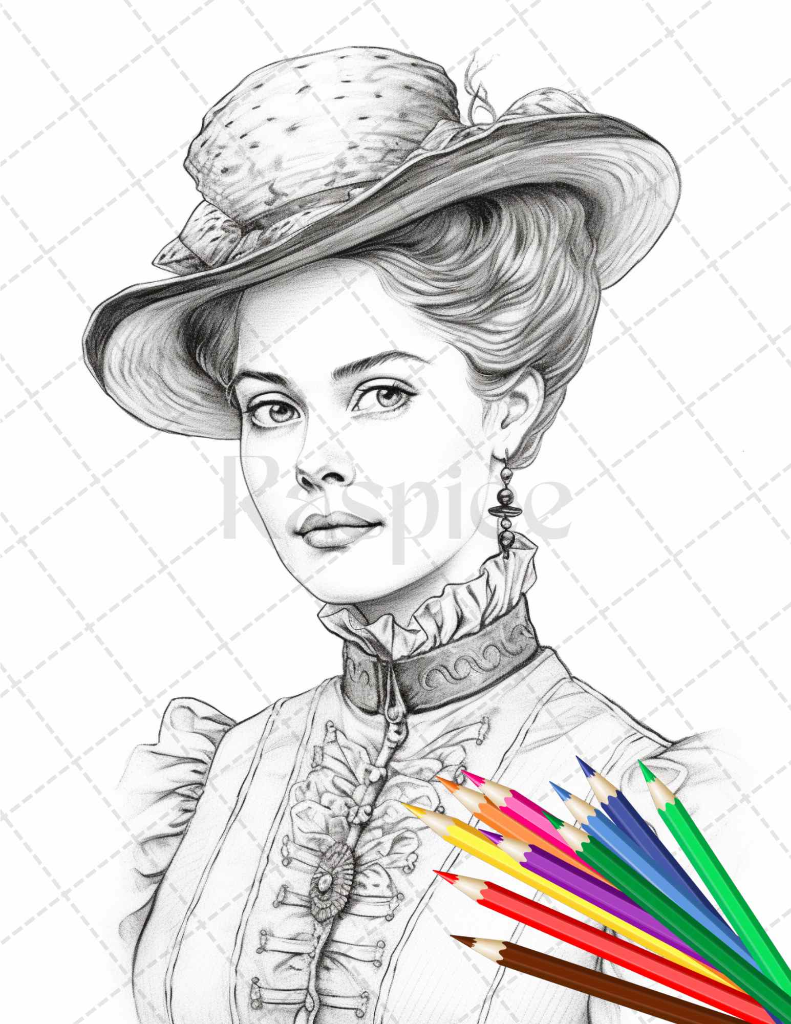 43 Beautiful Victorian Women Grayscale Coloring Pages Printable for Adults, PDF File Instant Download - raspiee