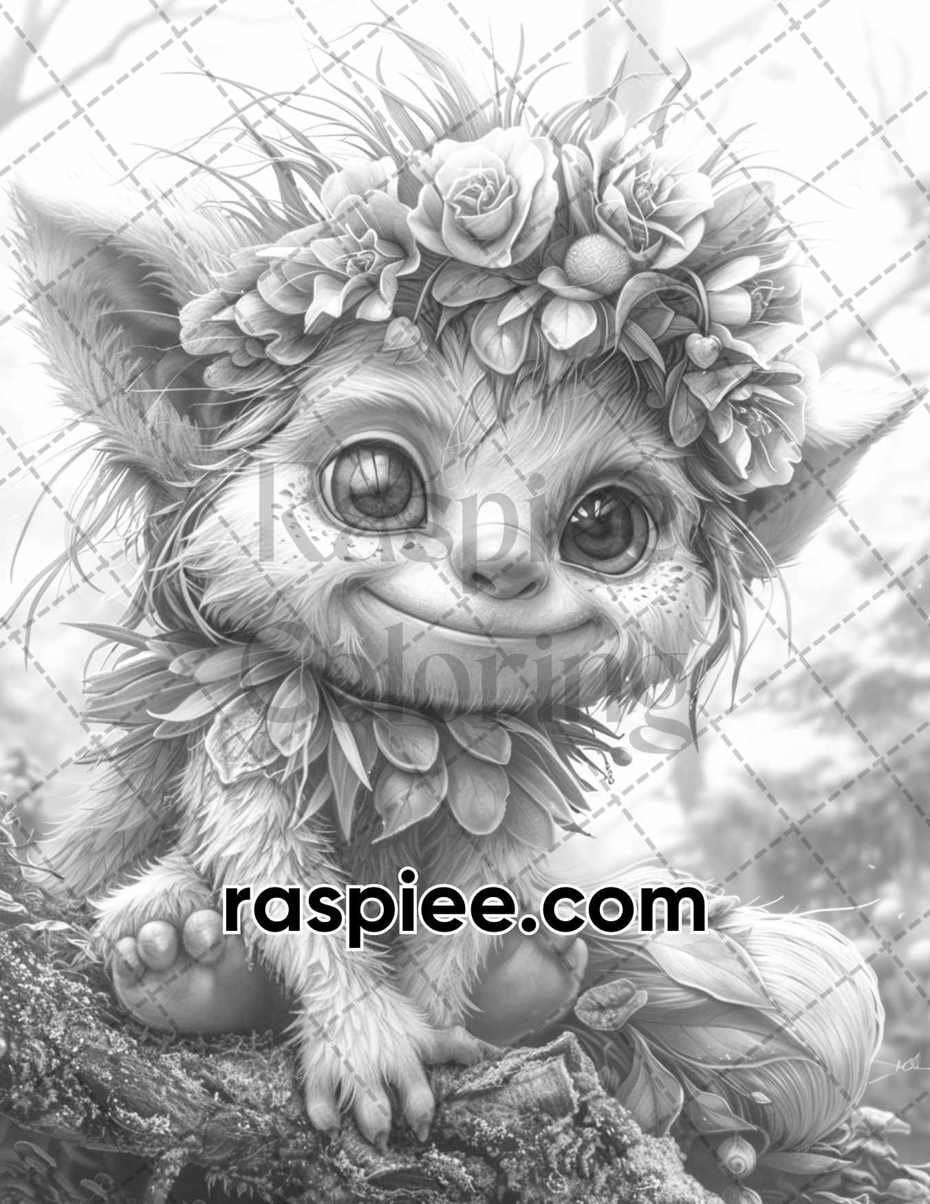 adult coloring pages, adult coloring sheets, adult coloring book pdf, adult coloring book printable, grayscale coloring pages, grayscale coloring books, grayscale illustration, Fantasy Little Trolls Grayscale Adult Coloring Pages