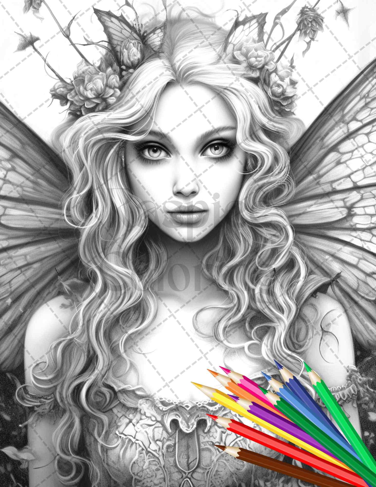 beautiful-dark-fairy-grayscale-coloring-pages-printable-for-adults-pd-raspiee for Fairy Colouring Pages Printable Free Beautiful Dark Fairy Grayscale Coloring Pages Printable for Adults, PD – RASPIEE for Fairy Colouring Pages Printable Free