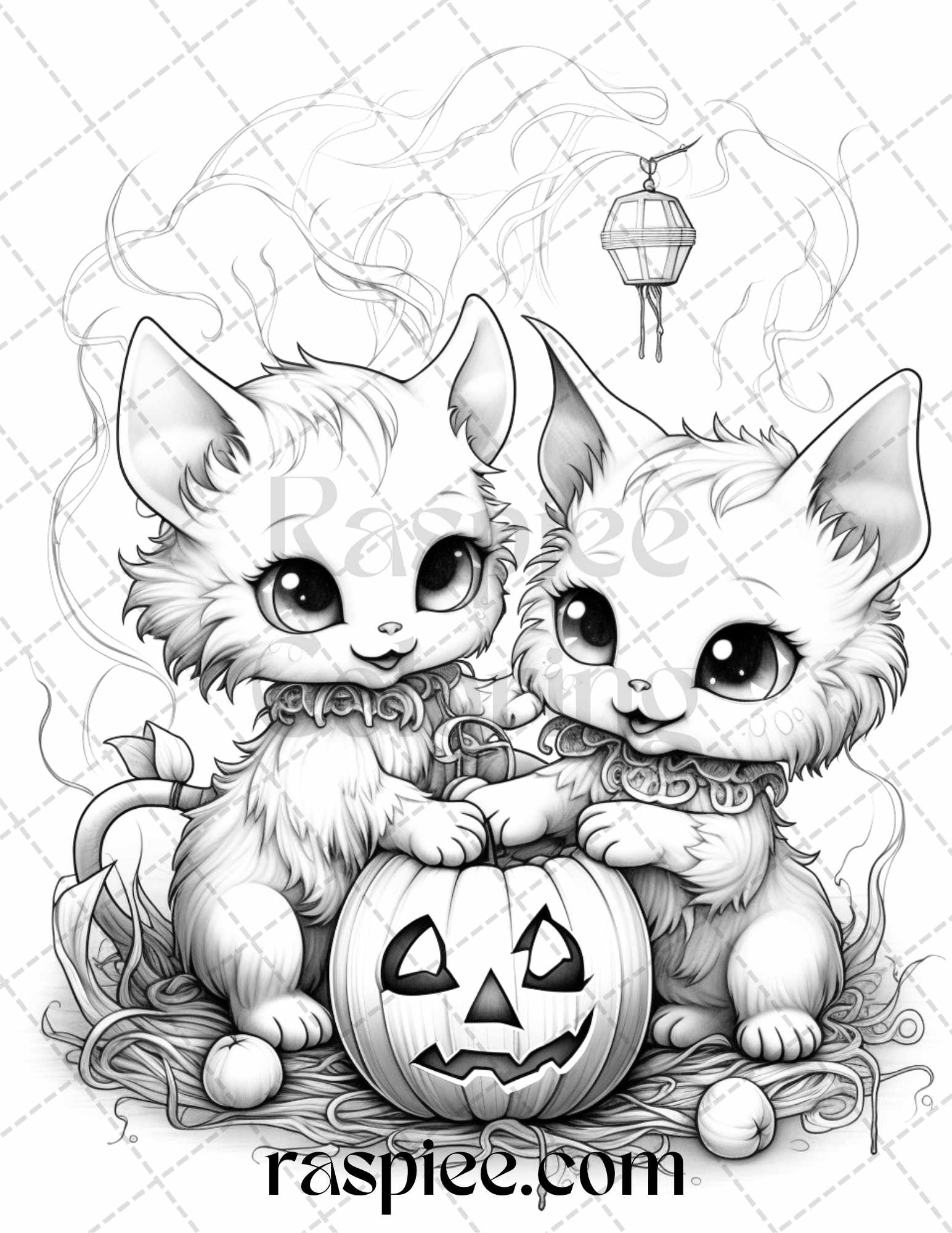 Halloween creepy kawaii grayscale coloring pages, printable Halloween coloring PDF, spooky art therapy printables, grayscale Halloween illustrations, DIY coloring sheets for adults and kids