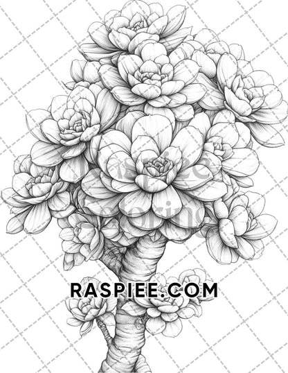 Succulent Blossoms Adult Coloring Pages Printable PDF Instant Download