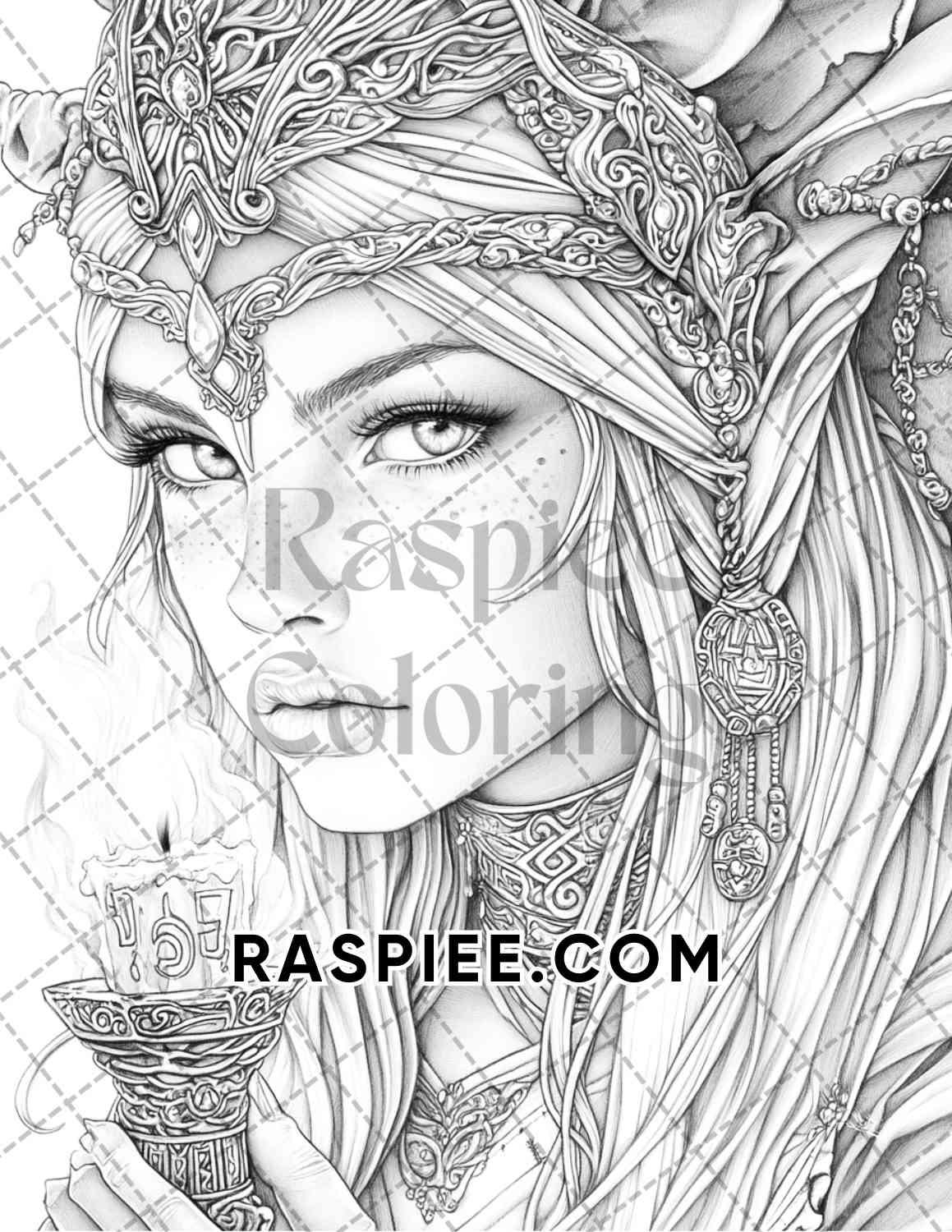 Enchanted Witches Adult Coloring Pages Printable PDF Instant Download - RASPIEE