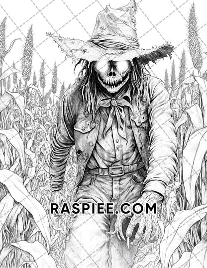 Horror Scarecrow Halloween Adult Coloring Pages Printable PDF Instant Download