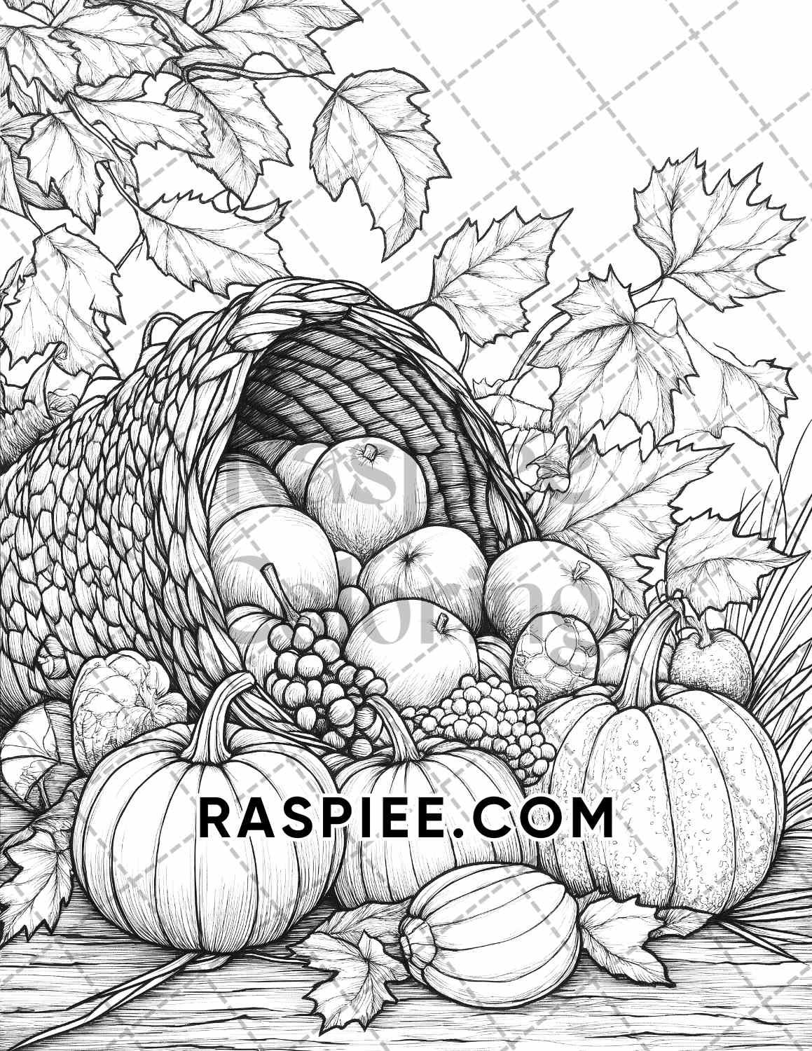 Autumn Charm Adult Coloring Pages Printable PDF Instant Download - RASPIEE