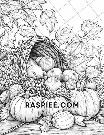 Autumn Charm Adult Coloring Pages Printable PDF Instant Download - RASPIEE