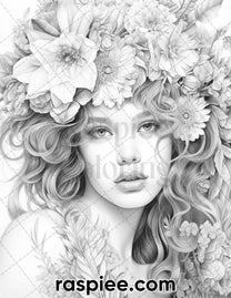 75 Flower Beauties Grayscale Adult Coloring Pages, Printable PDF Insta ...