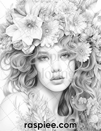 75 Flower Beauties Grayscale Adult Coloring Pages, Printable PDF Insta ...