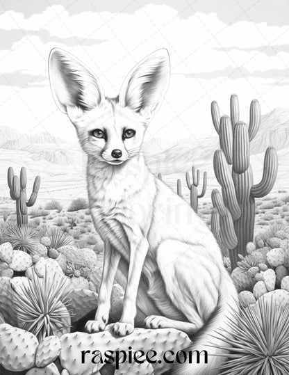 43 Desert Animals Grayscale Coloring Pages Printable for Adults, PDF File Instant Download - Raspiee Coloring