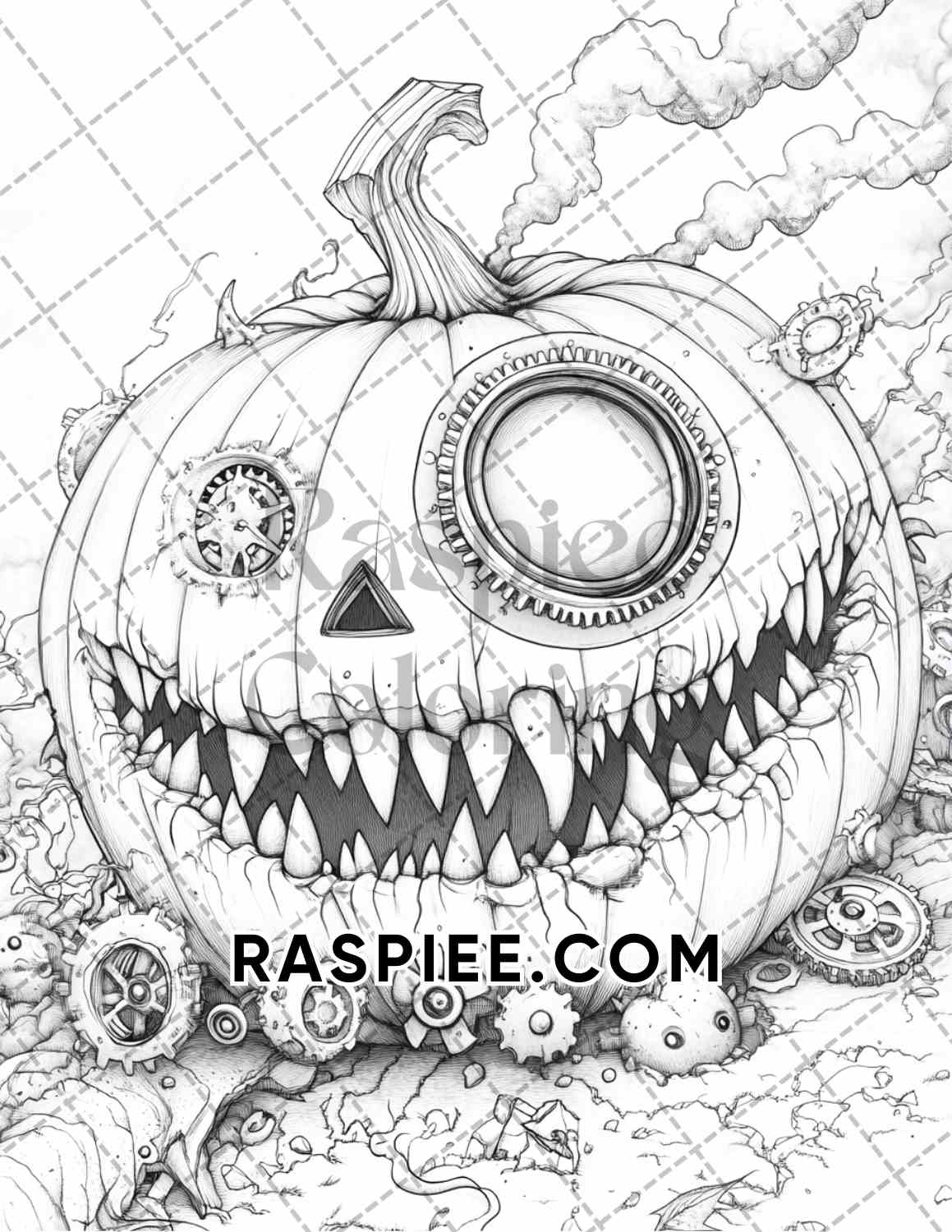 Steampunk Halloween Adult Coloring Pages Printable PDF Instant Download