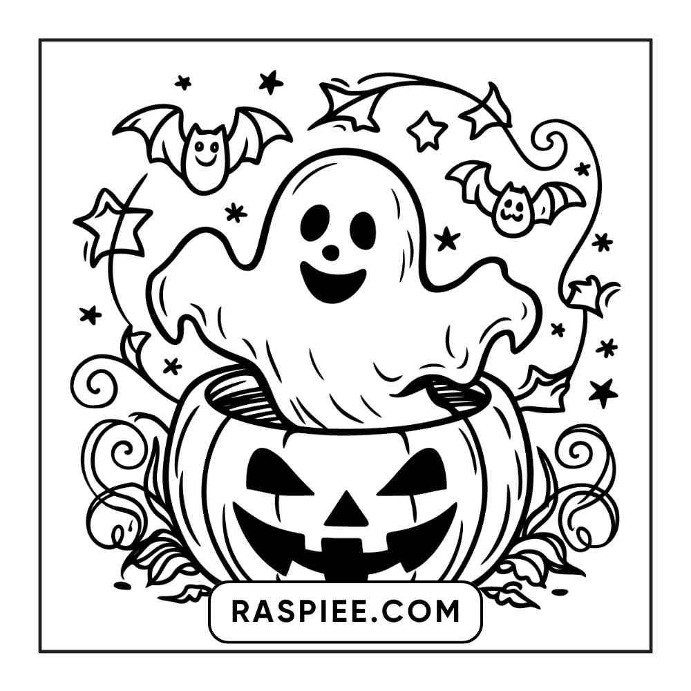 100 Bold and Easy Cute Halloween Coloring Pages Printable PDF Instant Download - RASPIEE