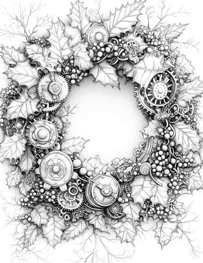 Steampunk Christmas Adult Coloring Pages Printable PDF Instant Download