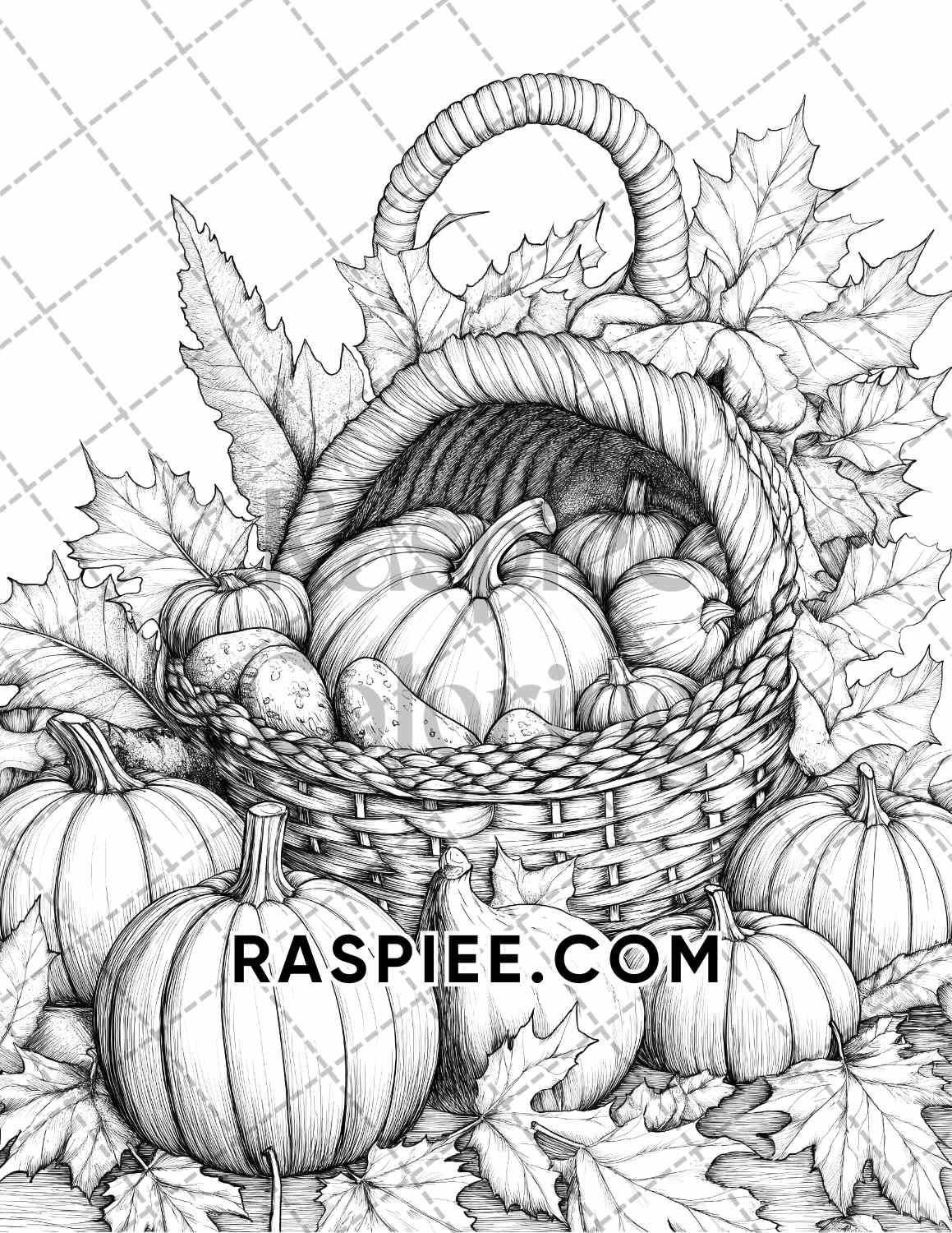 Autumn Charm Adult Coloring Pages Printable PDF Instant Download - RASPIEE