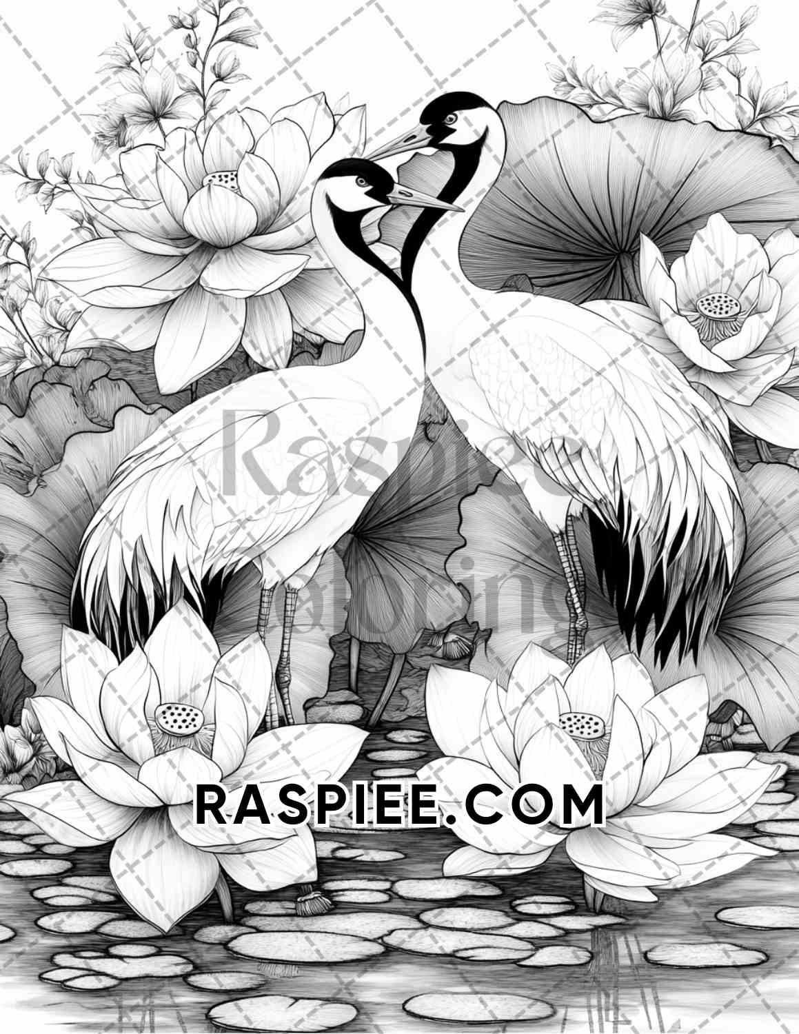 Flowers and Birds Adult Coloring Pages Printable PDF Instant Download - RASPIEE