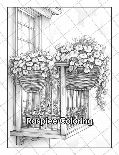 50 Balcony Garden Adult Coloring Pages Printable PDF Instant Download