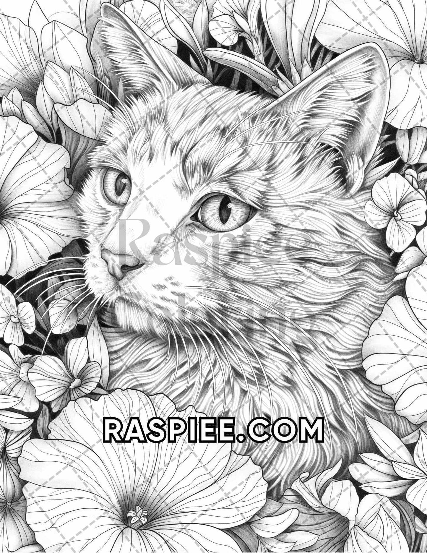 75 Animals in Flowers Grayscale Adult Coloring Pages Printable PDF Instant Download - RASPIEE