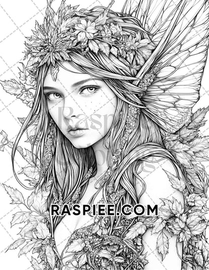 Fairy Beauties Portrait Adult Coloring Pages Printable PDF Instant Download