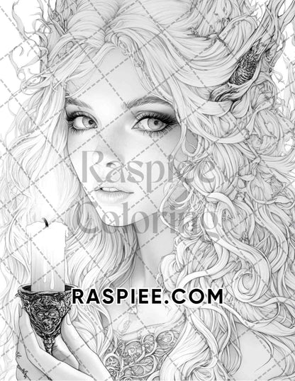 Enchanted Witches Adult Coloring Pages Printable PDF Instant Download - RASPIEE