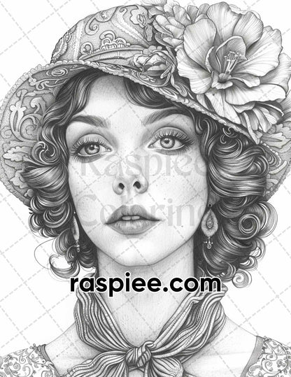 adult coloring pages, adult coloring sheets, adult coloring book pdf, adult coloring book printable, grayscale coloring pages, grayscale coloring books, portrait coloring pages for adults, portrait coloring book, grayscale illustration, gatsby women coloring pages