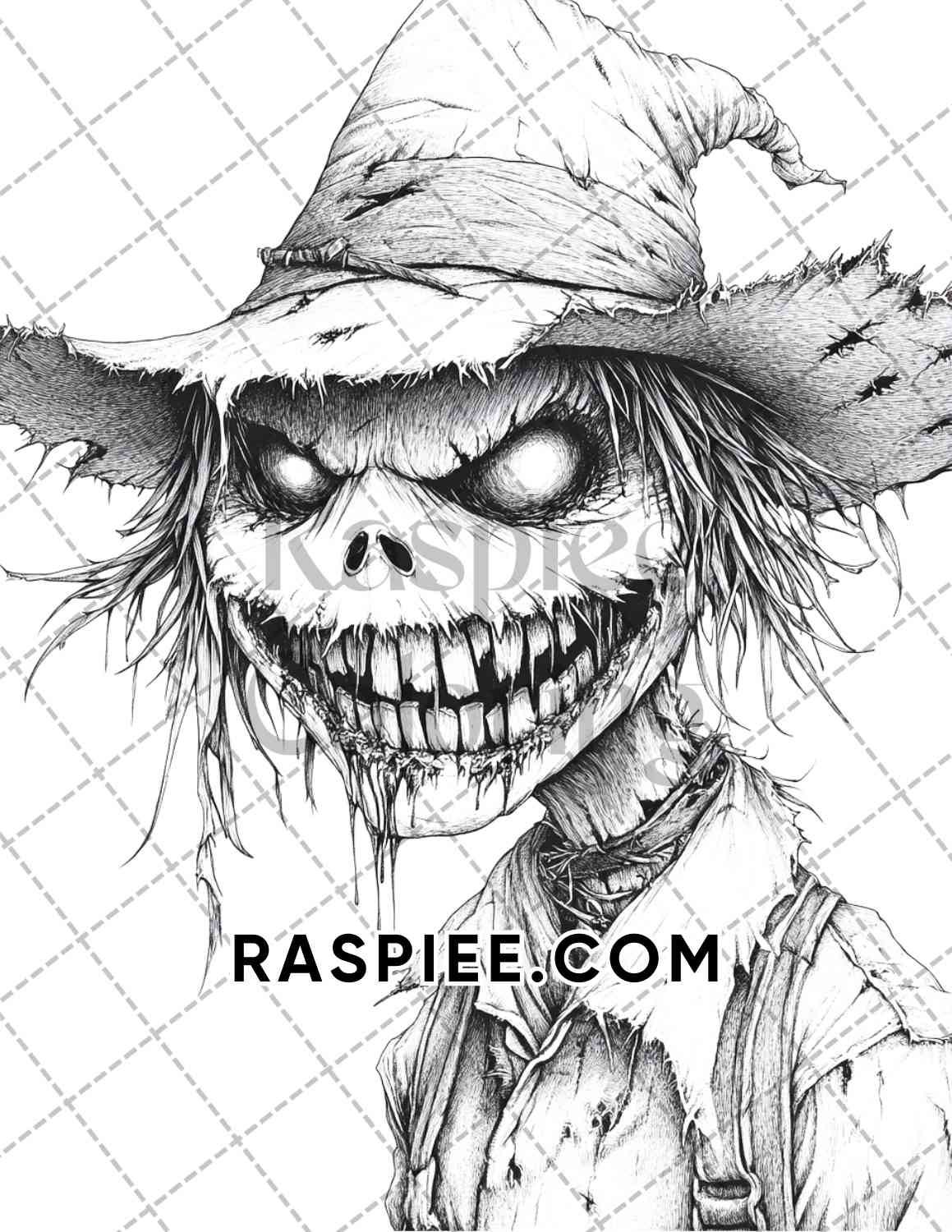 Horror Scarecrow Halloween Adult Coloring Pages Printable PDF Instant Download