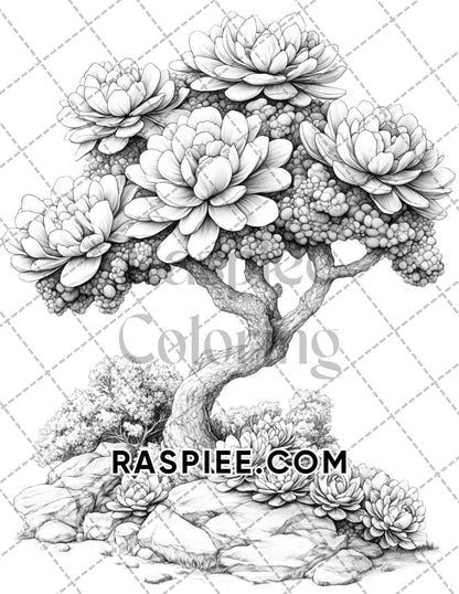 Succulent Blossoms Adult Coloring Pages Printable PDF Instant Download