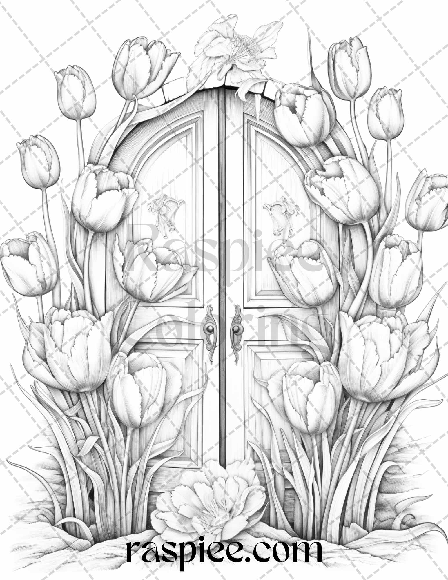 40 Flower Fairy Doors Grayscale Coloring Pages Printable for Adults, PDF File Instant Download - raspiee