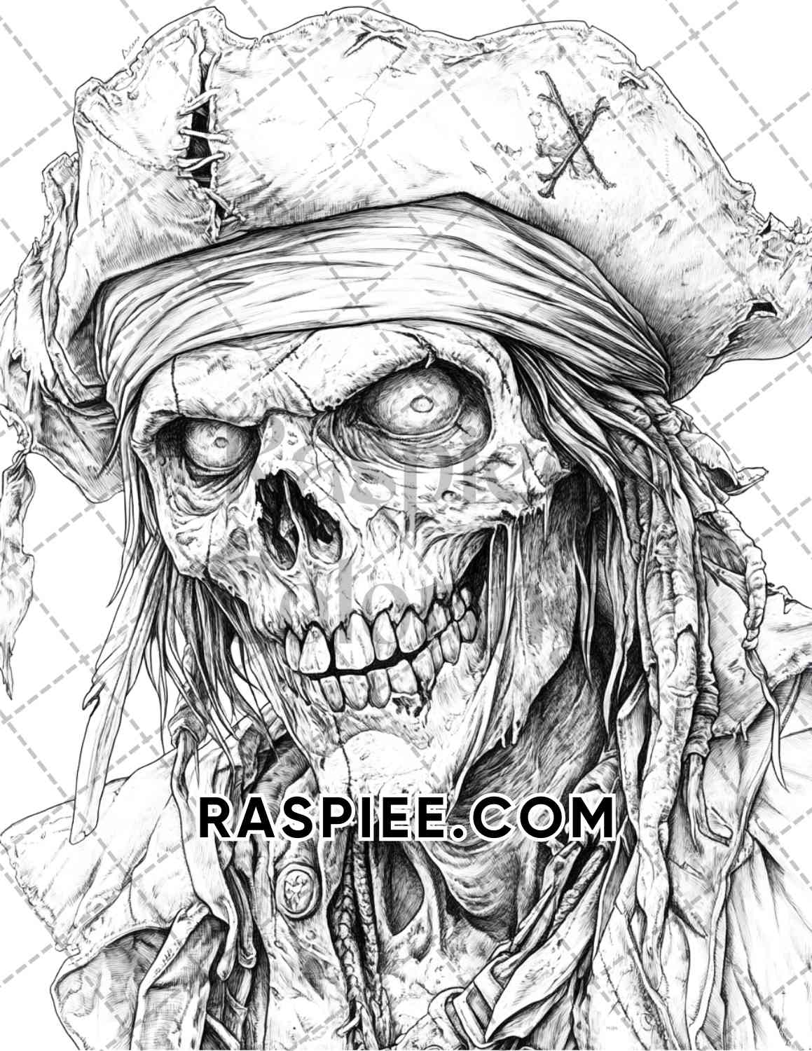 Zombie Pirates Halloween Adult Coloring Pages Printable PDF Instant Download