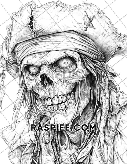 Zombie Pirates Halloween Adult Coloring Pages Printable PDF Instant Download