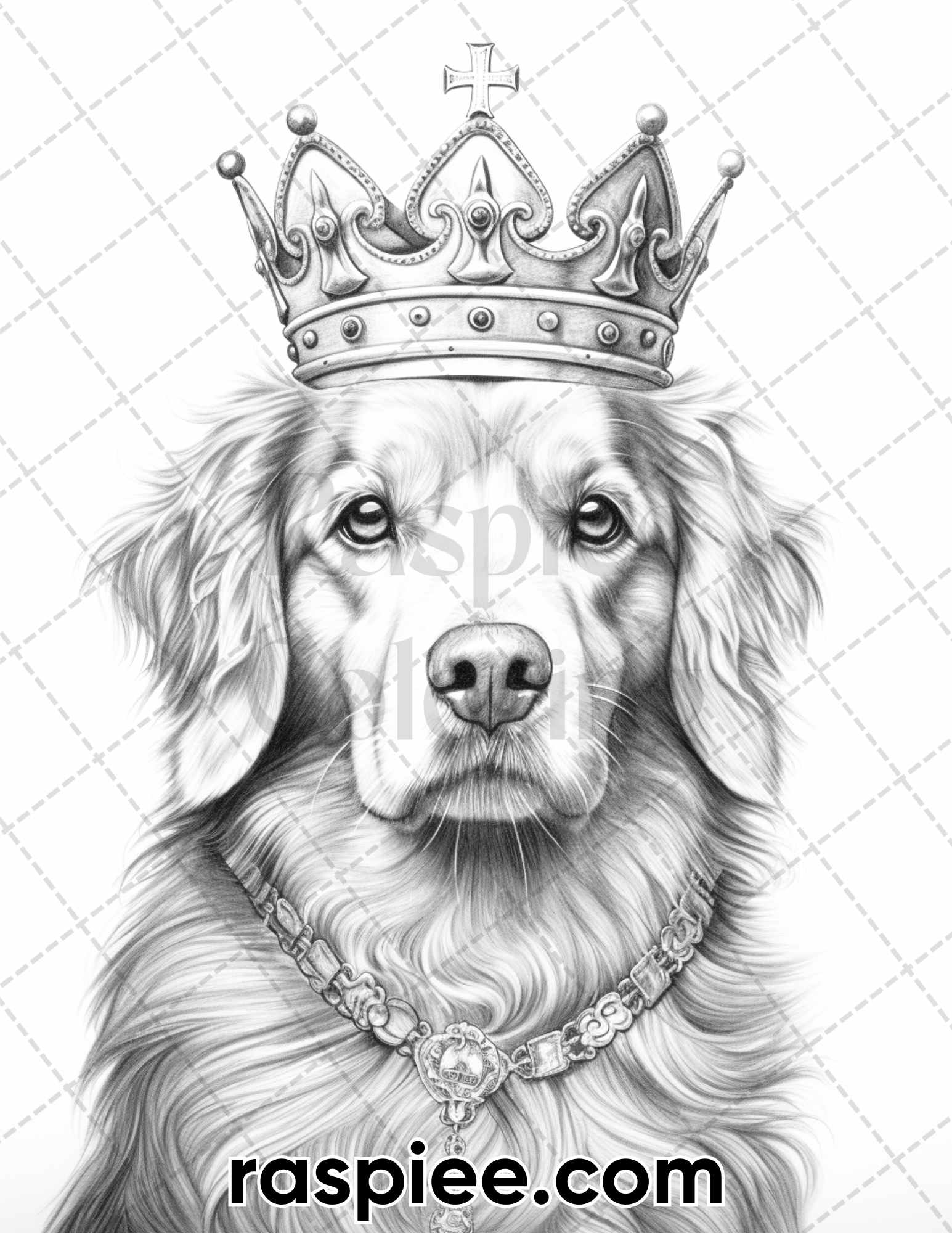Royal King Dog Coloring Pages, Dog Coloring Pages for Adults, Dog Coloring Book, Grayscale Coloring Pages, Animal Coloring Pages for Adults