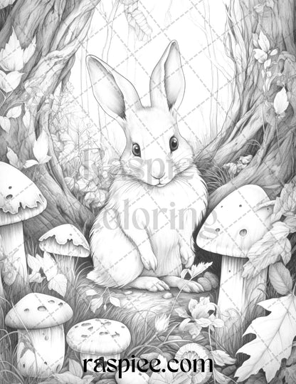 50 Rabbit Garden Grayscale Coloring Pages Printable for Adults, PDF File Instant Download - raspiee