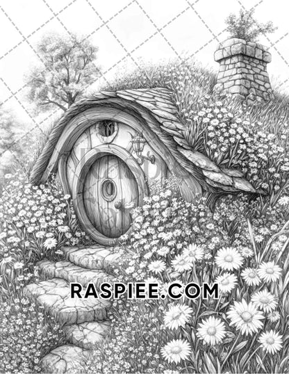 Fantasy Flower Houses Adult Coloring Pages Printable PDF Instant Download